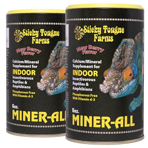 Miner-All Reptile Calcium Powder Supplement 6 oz Indoor (2 Pack) | Reptile Calcium with D3 Plus Trace Minerals, Ideal for Majority of Captive Insectivore Reptiles