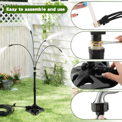 Standing Misters for Outside Patio, 2.92 FT Portable Stand Misting System for Cooling Outdoor, 26.5 Ft Stand Mist Line Long Water Sprinklers Patio Misters for Garden Backyard BBQ Party Pool Beach