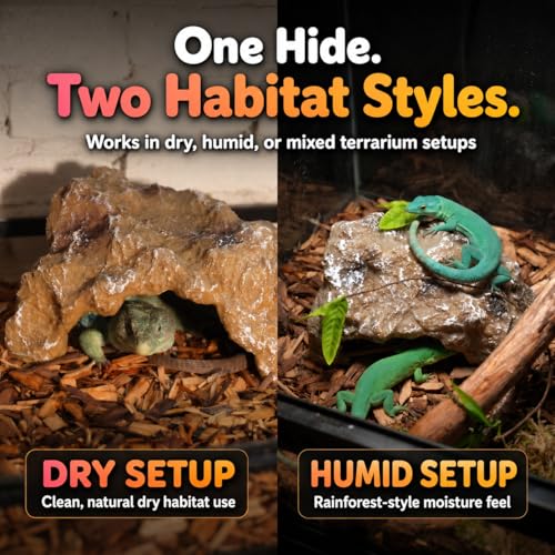 Reptile Hide Rock Cave, Small Resin Corner Hideout for Juvenile Leopard Geckos, Small Geckos, Small Lizards & Juvenile Snakes, Natural Terrarium Tank Decor for Dry or Humid Habitats