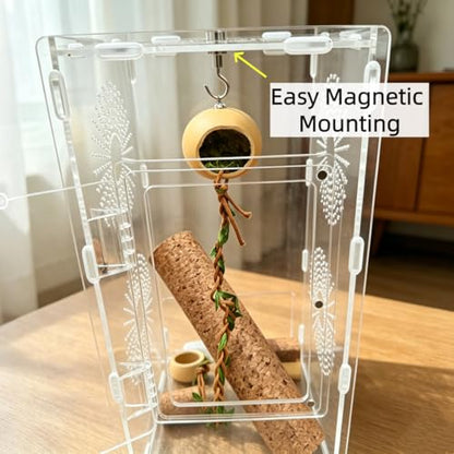 Magnetic Jumping Spider Hide, 2 Pack Spider Hideout with Strong Magnets Hide with Hook & Climbing Rope, Natural Looking Spider Hide Jumping Spider Accessories for Tarantula Enclosure