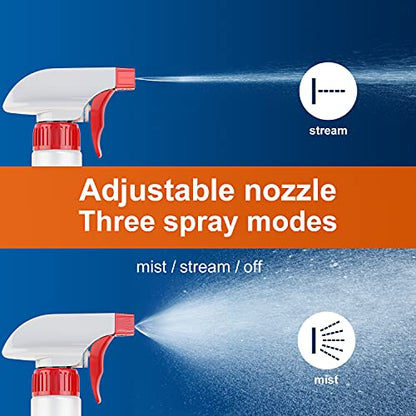Veco Spray Bottle (2 Pack&2 extra Nozzle,16 Oz) with Measurements and Adjustable Nozzle, HDPE Plastic Spray Bottles for Cleaning Solution, Household/Commercial/Industrial Use, No Leak and Clog - size: 16 oz 2Pack