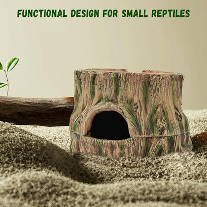 3 in 1 Leopard Gecko Humid Hide,Small Reptile Hide Cave | Humid Hideout with Detachable Base and Humidity Dish,Terrarium Tank Accessories Decor,for Lizard, Crested Gecko, Snake, Crabs
