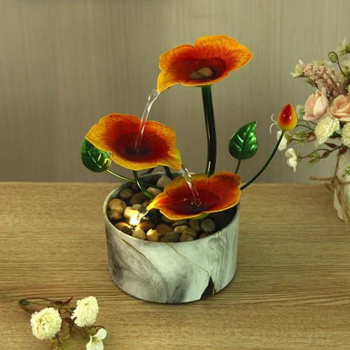 Tabletop Fountain Water Fountain Indoor Waterfall Fountain 3-Tier Desk Fountain Hibiscus Flower Themed Tabletop Fountains Indoor Home Decor for Meditation Relaxing(Hibiscus) - style: poetry of hibiscus
