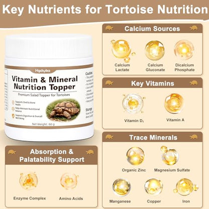 Tortoise Nutrition Calcium Powder, Vitamin & Mineral Supplement for Herbivorous Tortoises, Supports Shell & Bone Health Balanced Diet, Daily Feeding Nutrition Topper for Sulcata Turtles Tortoises