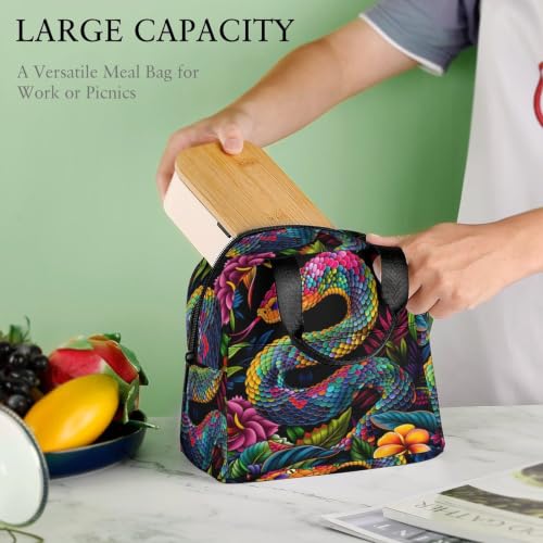 Vibrant Snake Lunch Bag for Women Men | Insulated Lunch Box Leakproof Food Meal Containers Reusable Foldable 6L Capacity Lunch Tote Bags for Work Picnic Travel - color: Style 1