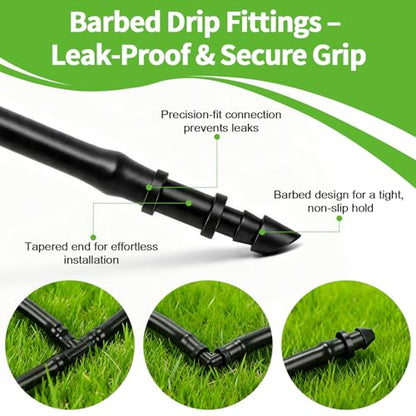 RedChili 160 Pack Drip Irrigation 1/4" Barbed Fittings Kit, Drip System Parts Double Barbed Connectors Includes Couplings Tees Elbows Plugs Fits 1/4-Inch Drip Tubing for Drip Line Connection - size: 1/4" Barbed Fitting-160P