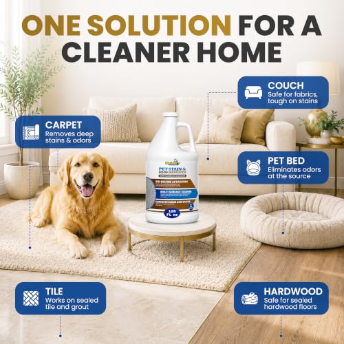 Sheiner's Pet Urine Enzyme Cleaner & Pet Stain & Odor Remover, Advanced Enzymatic Cleaner Solution for Carpets, Rugs, Upholstery & Multi-Surfaces, Safe for Pets & Kids. (128 oz) - size: 128 Fl Oz (Pack of 1)