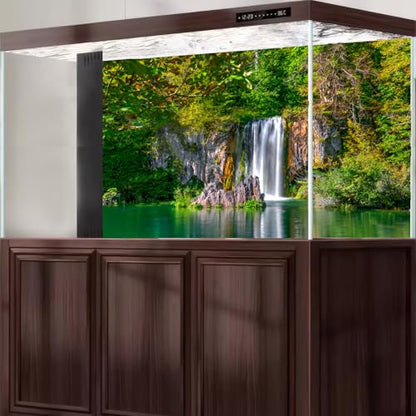 Scenic Waterfalls Aquarium Background Scenic Spring Falls Forest Fish Tank Background Stunning Summer Mountain Tranquil Lake Terrarium Backgrounds Cascading Waterfall Reptile Tank Backgrounds 24x16in - color: Dark Green, size: 24(W)x16(H)in