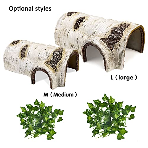 Reptile Hide Caves Simulation Tree Hideout Snake Hide - Large | Leopard Gecko Terrarium Plastic Plant Leaves Ornament Habitat Shelter Decor for Lizard Hermit Crab Spider Frog Amphibians