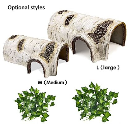 Reptile Hide Caves Simulation Tree Hideout Snake Hide - Large | Leopard Gecko Terrarium Plastic Plant Leaves Ornament Habitat Shelter Decor for Lizard Hermit Crab Spider Frog Amphibians