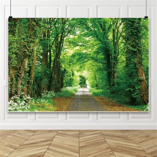 Forest Tree Backdrop 10x8 Nature Outdoor Party Decorations Banner | Nature Scenery Landascape Photography Background Green Tree Forest Road Backdrops for Photoshoot Spring Summer Photo Props