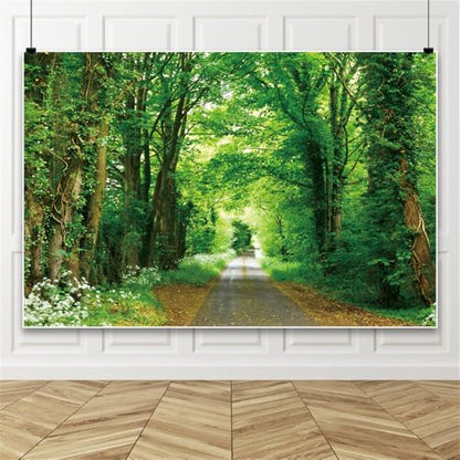 Forest Tree Backdrop 10x8 Nature Outdoor Party Decorations Banner | Nature Scenery Landascape Photography Background Green Tree Forest Road Backdrops for Photoshoot Spring Summer Photo Props