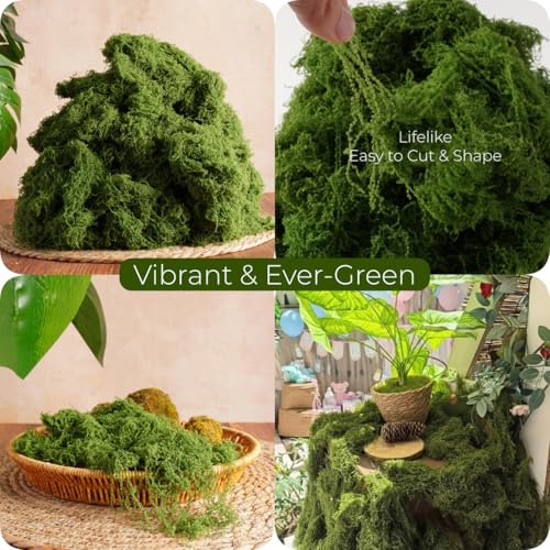 USMOLA 1.5LB Bulk Moss for Decorating - Fake Moss for Crafts, Potted Plants, Fairy Gardens, Terrariums & Wedding Displays | Natural Look Faux Grass (Dark Green)