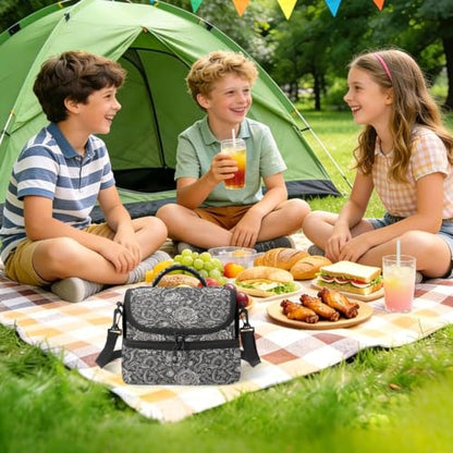 Emelivor Snake Flower Insulated Lunch Bag Tote Organizer for School | 8L Double Deck,Large Lunch Box with Shoulder Strap,Thermal Meal Prep Cooler,Suitable for School Work Picnic Office Travel