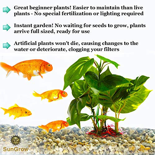 SunGrow Plastic Leaf Plant, Heavy-Duty Ceramic Base, Hiding Spot for Fish, Betta, Angelfish, Gold Fish, Frog, Python, Reptiles, Amphibians (10 Inches, 1 Count) - size: 10 Inches
