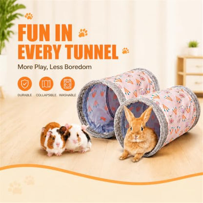 2 Packs Guinea-Pig Rabbit Tunnel Pet Fun Tunnel, Bunny Tunnel,Tube Pet Hideaway, Bunny Hamster Hideout Small Animal Activity Tunnels Hideaway Accessories for Dwarf Rabbits Kitty
