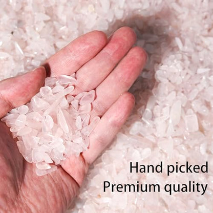 Rose Quartz & Clear Quartz Chips Bulk 1lb, 1200+ Pieces, 5-8mm Natural Gemstones - color: Rose Quartz, size: 1LB