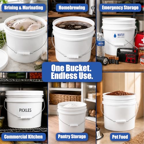 3.5 Gallon Bucket, Food-Grade w/Lid, BPA-Free,White, 3 Packs | Airtight Gamma Seal Screw-On Lid, Heavy-Duty 90 Mil HDPE Plastic, Food Safe and Durable Container, Bulk Storage, Made in USA - color: White, size: 3 Packs