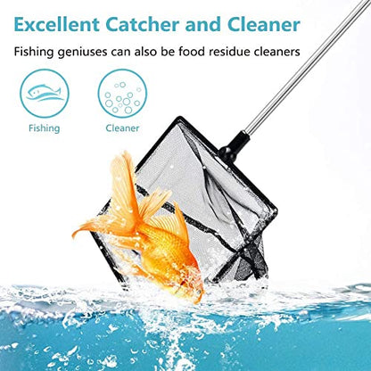 Fish Net for Fish Tank, Fine Mesh Aquarium Net with 9-24 Inch Stainless Steel Long Handle, Extendable Fishing Tank Net for Fish Shrimp Tank, Pond, Creek (4 inch) - size: 4 inch