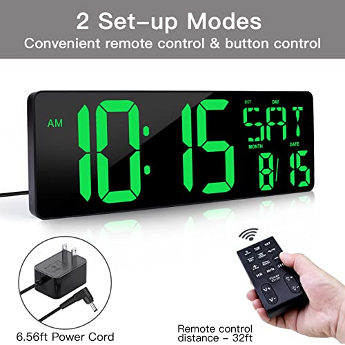 XREXS Large Digital Wall Clock with Remote Control, 16.5 Inch LED Display, Count Up & Down Timer, Adjustable Brightness, Plug-in Alarm Clock with Day/Date/Temperature for Home, Gym, Classroom | LED Large Display Count Up & Down Timer, Adjustable Brightnes