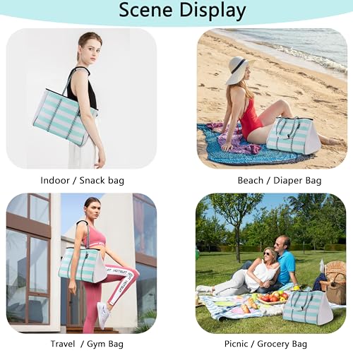 Hibala Neoprene Multipurpose Beach Bag,Gym/Travel/Pool Bag,Tote For Women&Men - color: Green Stripe