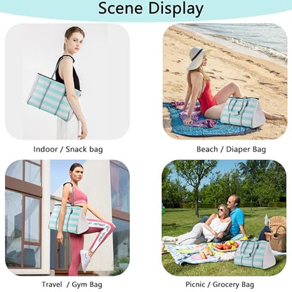 Hibala Neoprene Multipurpose Beach Bag,Gym/Travel/Pool Bag,Tote For Women&Men - color: Green Stripe