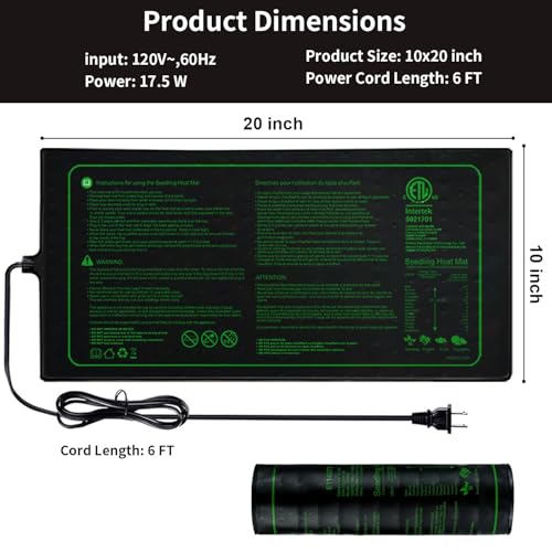 10"x20" Seedling Heat Mat for Seed Starting and Germination | Durable Waterproof Hydroponic Heating Pad with ETL Certified for Indoor Plant Gardening and Cutting, Brewing and Greenhouse - style: 20"x10" Heat Mat -Upgrade Version