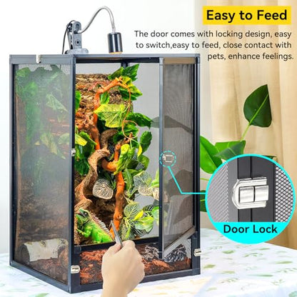 RunDuck Foldable Reptile Terrarium Kit 33 Gallon 26"x17"x17" | 360° panoramic, foldable. Superior ventilation, easy feeding, sturdy. Simple setup. Fits crested gecko. Black, 33 gal.