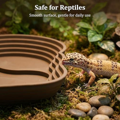 3 Pcs Aquatic & Terrestrial Reptiles Bathing Pool Set, Turtle Water Bowl | 2 Pcs Tortoise Water Dish in 2-Size with Ramps and Feeding Dish - color: Light Brown【2 x Water Dish,1 x Feeding Dish】