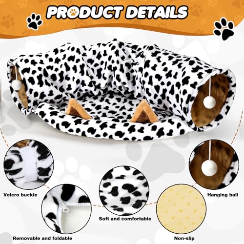 Spardar 2-in-1 Bunny Tunnel Bed, with Removable Mat Hideout, Cow | Collapsible Tunnel Tubes Toys, Washable, Interactive Toys for Rabbits, Chinchilla, Hedgehog, Guinea, Kitty - color: Cow