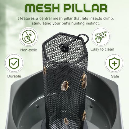Chameleon Feeding Bowl, Hanging Insect Feeder with a Pillar for Prey to Climb Up, Suitable for Chameleon, Bearded Dragon, Lizard, Iguana, Gecko(Green) - color: Green