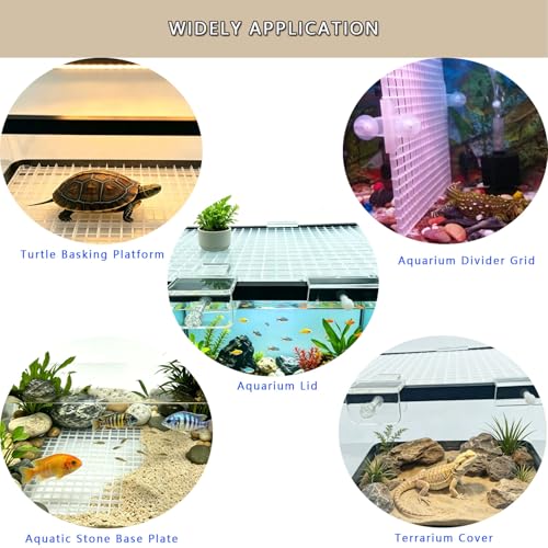 Aquarium Cover Kit, 6 Customizable Plastic Grid Aquarium Lid with 0.35Inch Hole, 10 Clips & Cutter, Fish Tank Hood Terrarium Turtle Tank Top Cover Jump Guard for Most Tanks