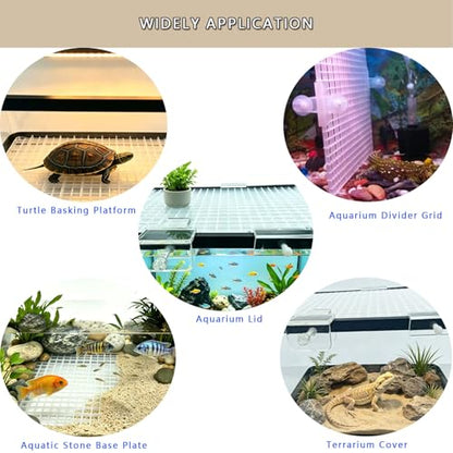 Aquarium Cover Kit, 6 Customizable Plastic Grid Aquarium Lid with 0.35Inch Hole, 10 Clips & Cutter, Fish Tank Hood Terrarium Turtle Tank Top Cover Jump Guard for Most Tanks