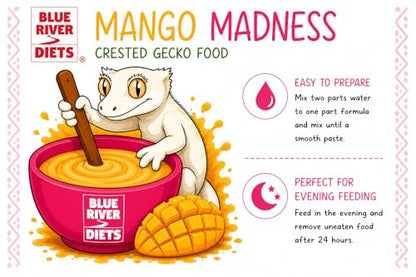 Blue River Diets Crested Gecko Diet | Mango Madness | All Natural Low Fat Complete Gecko Food | 2.1oz