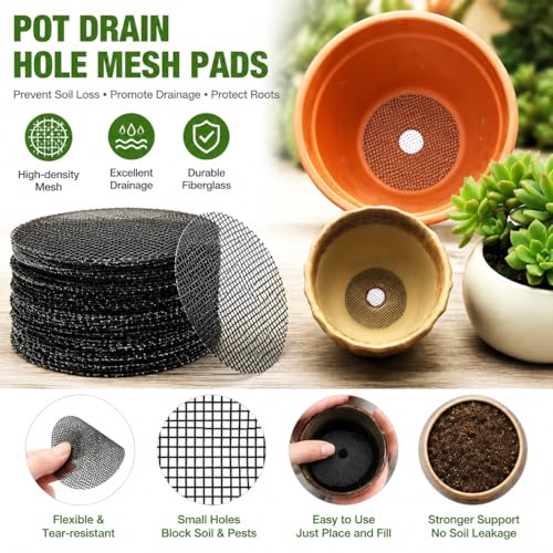 50 Plant Pots - Hole Mesh Pad Terrarium Potting Eye Mesh Mats Pot Substrate Barrier 1 Inch Net Bonsai Gardening Grid Ceramic Drainage Hole Screen Prevent Soil Leaking