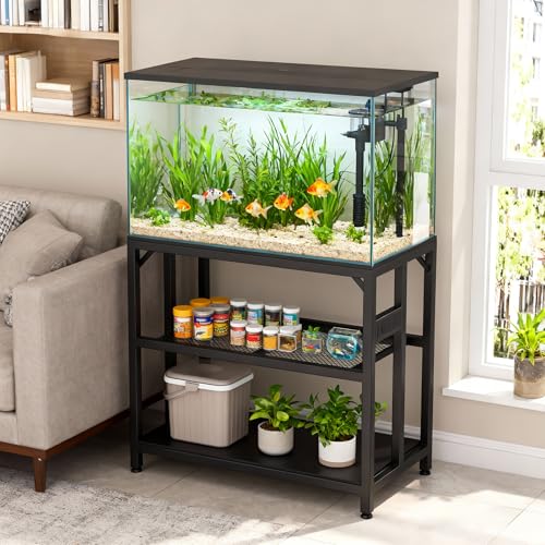 40 Gallon Metal Aquarium Fish Tank Stand Black | Built in power outlets adjustable shelf 660LBS load bearing fits turtle reptile terrarium breeder tank home office use - color: Black