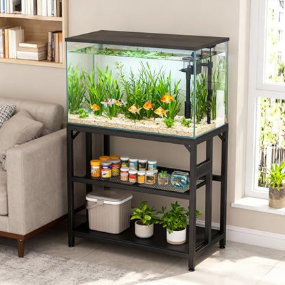 40 Gallon Metal Aquarium Fish Tank Stand Black | Built in power outlets adjustable shelf 660LBS load bearing fits turtle reptile terrarium breeder tank home office use - color: Black