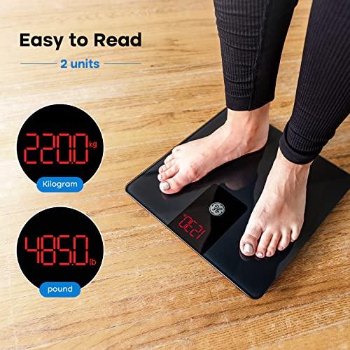 GE Bathroom Scale for Body Weight 500lbs, Digital Weight Scales Heavy Duty | High Capacity Body Measuring Device, High Accurate, Black, BMI - color: Black