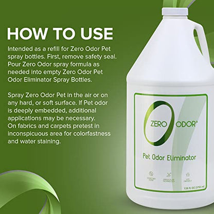 Zero Odor Pet Odor Eliminator Refill for Cat & Dog Urine, Carpet, 128 oz | Enzyme free, Urine Smell Eliminator for Pet Beds, Litter Areas & Furniture – No Lasting Scent, Sprayer not Included - size: 128 Fl Oz (Pack of 1)
