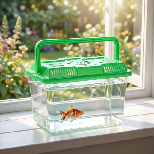 NOLITOY 4 pcs Thick Plastic Portable Fish Tank Mini Aquarium Travel Carrier | Clear Viewing Box, Sturdy Handle Design, Turtle Breeding Habitat, Multi Color Theme, Reptile Clinic Transport Gear, 5.90 inch
