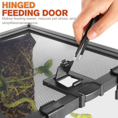 12"x8"x6" Reptile Terrarium, Escape-Proof Glass Top-Opening Vivarium for Small Terrestrial Snakes Such as Garter Snakes, with Escape-Proof Lock & Feeding Hatch - size: 12"D X 8"W X 6"H