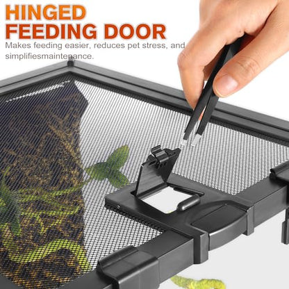 12"x8"x6" Reptile Terrarium, Escape-Proof Glass Top-Opening Vivarium for Small Terrestrial Snakes Such as Garter Snakes, with Escape-Proof Lock & Feeding Hatch - size: 12"D X 8"W X 6"H