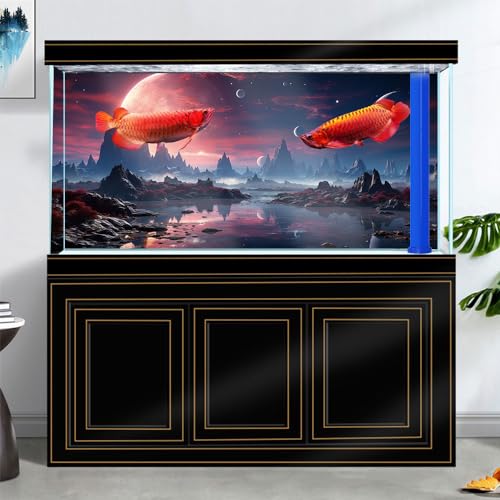 24X12IN Cosmic Spaceterrarium Background, Cool Parallel Space Themed Aquarium Reptile Habitat Background, Red Moon Aquarium Background with 10EVA Double-Sided Tape - color: space01, size: 24X12in/60X30cm