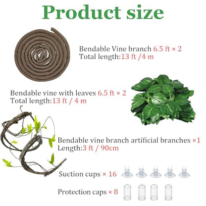 5Pcs Reptile Vines for Terrarium 13FT Flexible Jungle Climbing Vine Branch for Bearded Dragon Plastic Plants and Leaves Tank Accessories Decor for Gecko Lizard Snake Chameleon Hermit Crab Frog