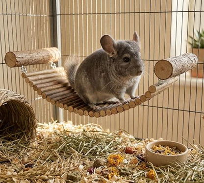 Chinchilla Wooden Ladder Bridge Platform Toy, Chinchilla Suspension Bridge, Small Animal Climbing Toys for Hamsters Sugar Glider Squirrel Gerbils Rat