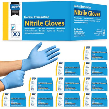 Inspire Nitrile Exam Gloves | The Original Quality Stretch Nitrile Light Blue | 4.5 Gloves Disposable Latex Free Medical EMT - size: Medium