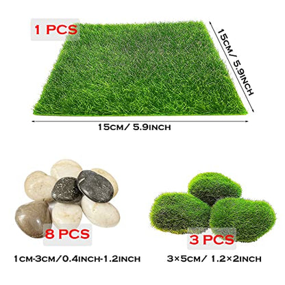 Cayway 26 PCS Outdoor Fairy Garden Miniatures Mini Zen Garden Accessories, Artificial Grass, Model Trees, Terrarium Ornaments, Dollhouse Supplies, Bonsai Decorative Craft Tools Kit