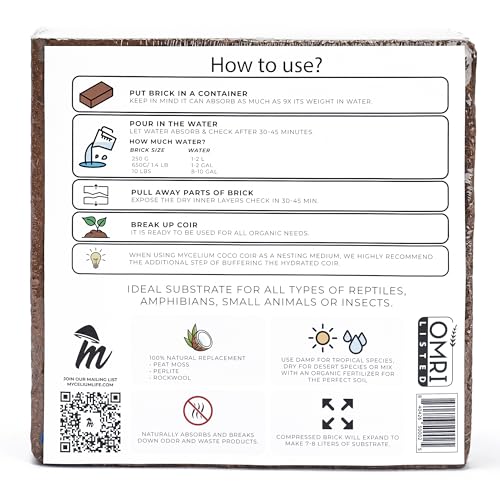 Mycelium Coco Coir Brick I Expandable Organic Coconut Fiber Substrate for Terrarium I Ideal for Reptiles Bedding, Nesting & Burrowing I OMRI Certified & Non-GMO Soil Alternative, 10lbs - style: Reptile Terrarium