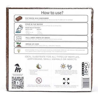 Mycelium Coco Coir Brick I Expandable Organic Coconut Fiber Substrate for Terrarium I Ideal for Reptiles Bedding, Nesting & Burrowing I OMRI Certified & Non-GMO Soil Alternative, 10lbs - style: Reptile Terrarium