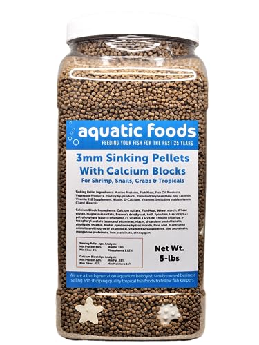 Calcium Blocks Included in These 40% Protein 3mm Sinking Pellets for Shrimp, Snails, Crabs, Catfish, Plecos for All Tropical Fish. Pellets by Zeigler…5-lb Lg Jar - size: 5 Pound (Pack of 1)
